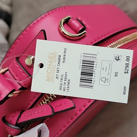Michael Kors Jet Set Charm Handle/Crossbody Purse, Rubin Red NWT - Picture 3 of 16